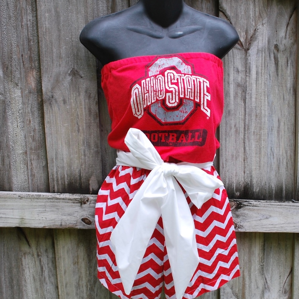 Ohio State Buckeyes Strapless Game Day Romper, Jumpsuit Sash S